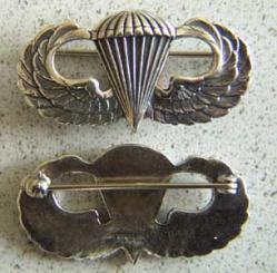 WWII Paratrooper Sterling Silver Bdage pin back