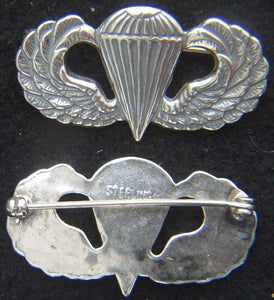 WWII Paratrooper Badge Sterling Silver pin back