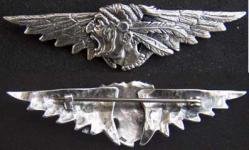 WWI Squadron Indian Head Pilot Wings Sterling Silver