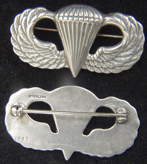 Post WWII Paratrooper Badge BB&B Design Sterling Pin Back
