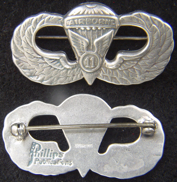 Post WWII, 11th Airborne Paratrooper Badge Sterling
