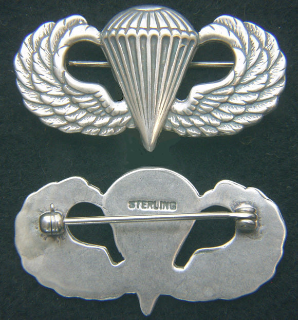 WWII Paratrooper Badge sterling pin back Sterling hallmark