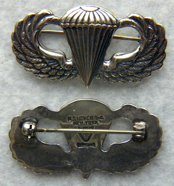 WWII Paratrooper Sterling Silver Badge Meyer pin back