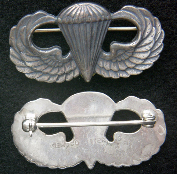 WWII Paratrooper Sterling Badge GEMSCO design pin back
