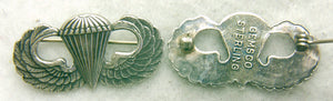 WWII Paratrooper Sterling Badge GEMSCO Vertical Hallmark pin back