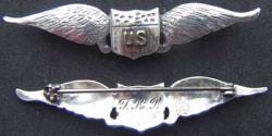 WWI US Pilot Wings Shirt Size Sterling with Gold Plate