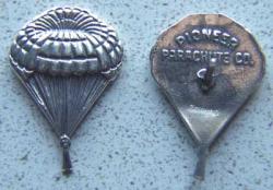 Parachute pin with man sterling Pioneer Parachute Co