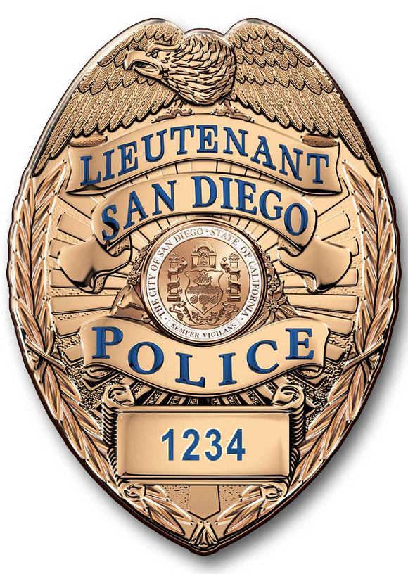 San Diego Police (Lieutenant) Department Badge All Metal Sign (With Badge Number)