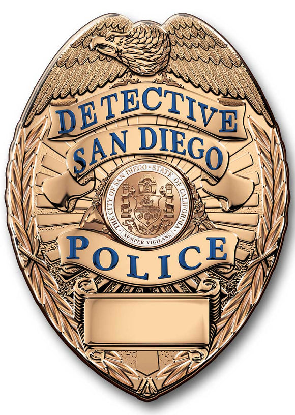 San Diego Police (Detective) Department Badge All Metal Sign (With Badge Number)