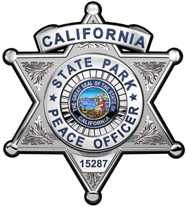 California State Parks Peace Officer PERSONALIZED Plasma Badge all Metal Sign with your Badge Number added. 15 x 16"