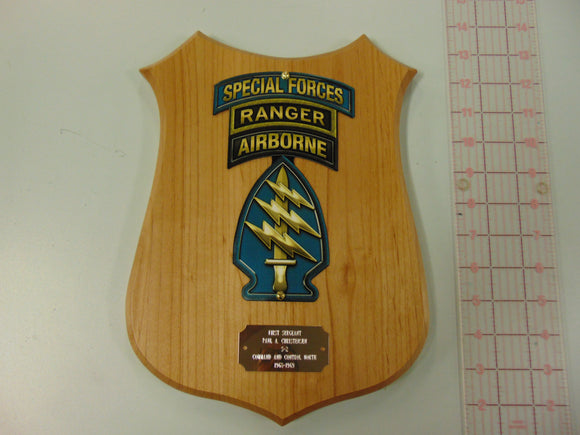 Special Forces SSI Airborne, Special Forces Ranger Tabs Wooded Plaque with Your Engraving Information