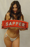 Sapper Tab (Red & White) Metal Sign 17 x 7"