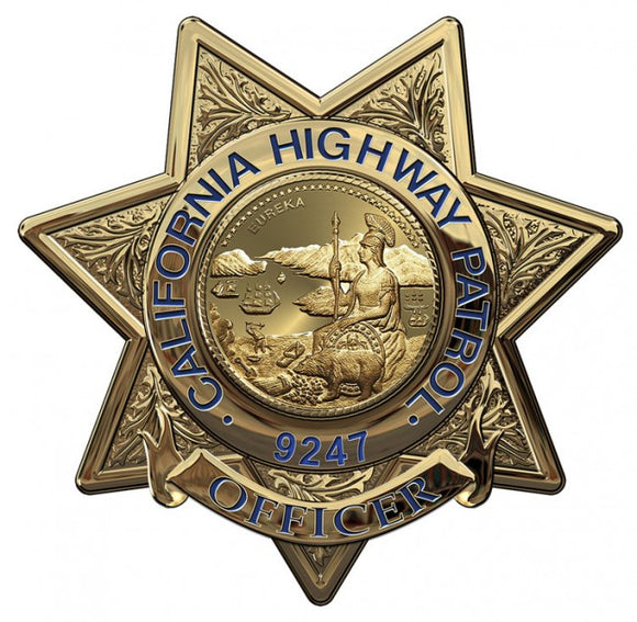 California Highway Patrol (Officer) Badge all Metal Sign with your Badge Number added.