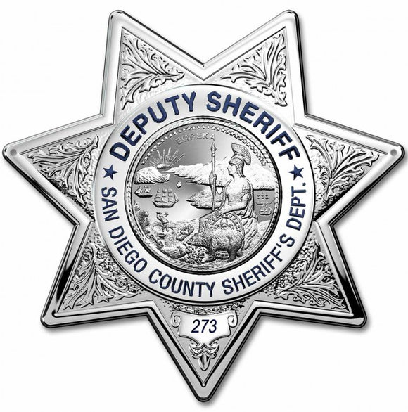 San Diego County (Sheriff Deputy) Department Badge all Metal Sign with your Badge Number added.