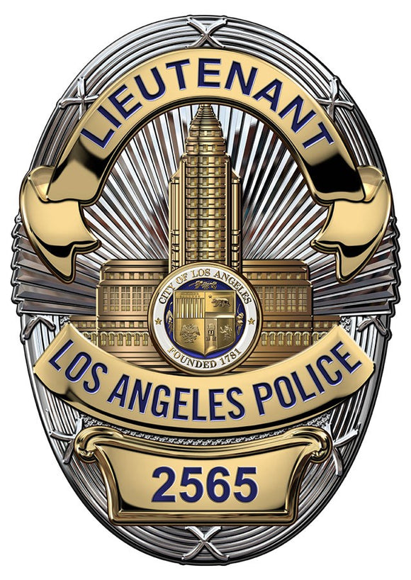 Los Angeles Police (Lieutenant) Badge all Metal Sign with your Badge Number added.