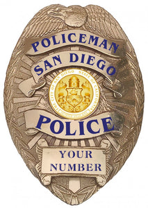 San Diego (Policeman) Badge all Metal Sign with your Badge Number added.