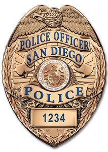San Diego Police (Officer) Department Badge All Metal Sign (With Badge Number)