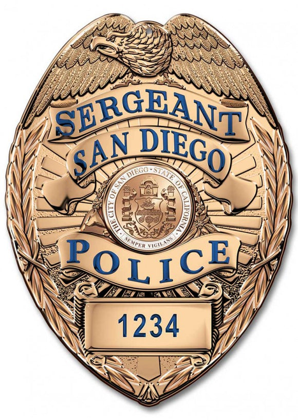 San Diego Police (Sergeant) Department Badge All Metal Sign (With Badge Number)