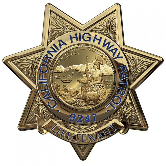 California Highway Patrol (Lieutenant) Badge all Metal Sign with your Badge Number added.