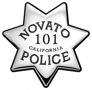 Novato, California Police Department all metal badge sign with your badge number or name or saying
