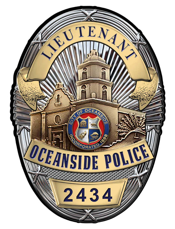 Oceanside Police (Lieutenant) Department Badge all Metal Sign with your badge number