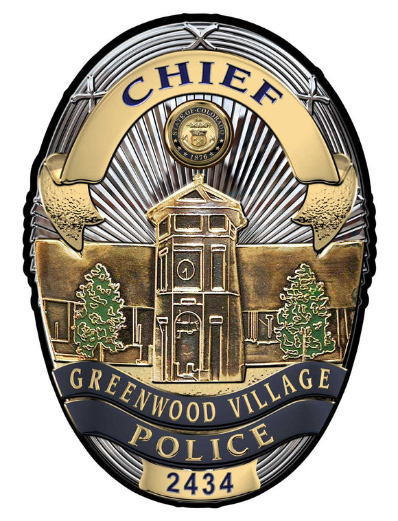 Greenwood Village, CO. Police (Chief) Department Badge all Metal Sign with your badge number