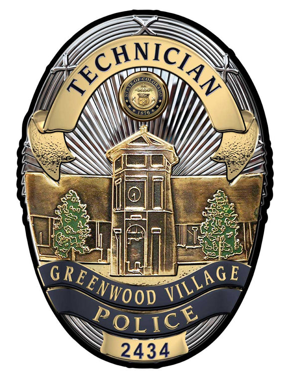 Greenwood Village, CO. Police (Technician) Department Badge all Metal Sign with your badge number