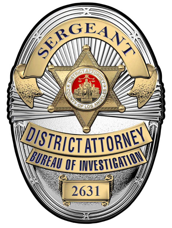 Los Angeles Country District Attorney Investigator (Sergeant) Metal Sign Badge with your Badge Number