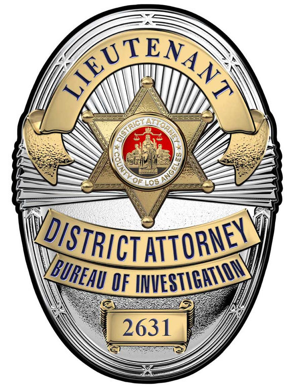 Los Angeles Country District Attorney Investigator (Lieutenant) Metal Sign Badge with your Badge Number