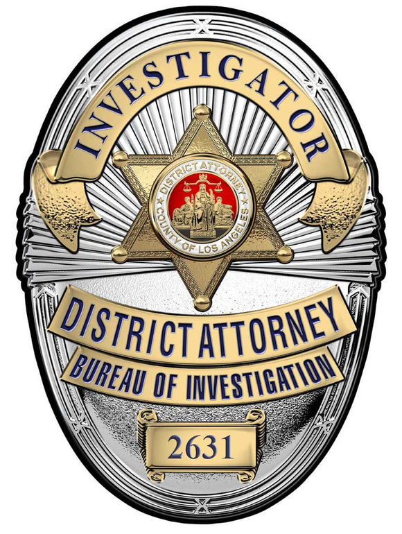 Los Angeles Country District Attorney Investigator (Investigator) Metal Sign Badge with your Badge Number