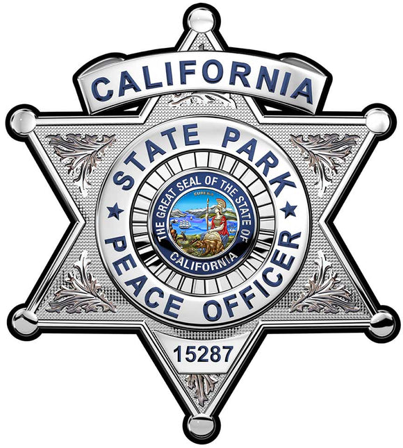 California State Parks Peace Officer PERSONALIZED Plasma Badge all Metal Sign with your Badge Number added. 15 x 16