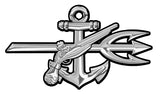 US Naval Special Warfare Underwater Demolition Team Trident (Silver) 20 x 12" all metal sign.