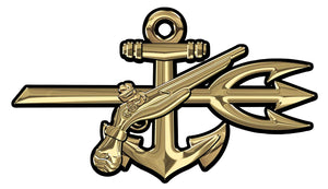 US Naval Special Warfare Underwater Demolition Team Trident  (GOLD) 21 x 12" all metal sign.