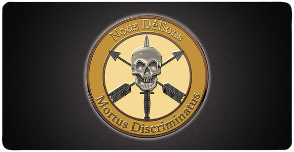 Nous Defions Mortu Discriminatu Skull All Metal License Plate 12 x 6